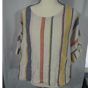 United By Blue Women's Large Cropped Striped Beachy Linen Organic Cotton Top